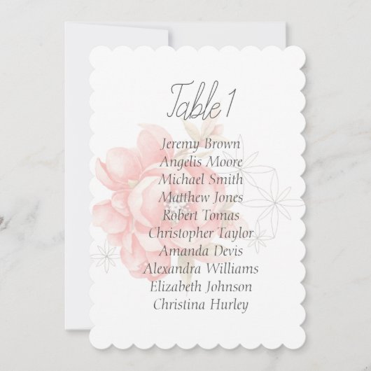 水彩赤モダン牡丹の座席表 招待状 (正面)