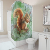 水彩赤リスの木の動物自然アート シャワーカーテン (インサイチュ)