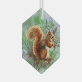 水彩赤リス動物野生動物アート ガラスオーナメント (正面右)