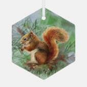 水彩赤リス動物野生動物アート ガラスオーナメント (裏面)
