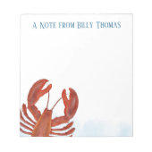 水彩赤ロブスター パーソナライズされた ノートパッド (正面)