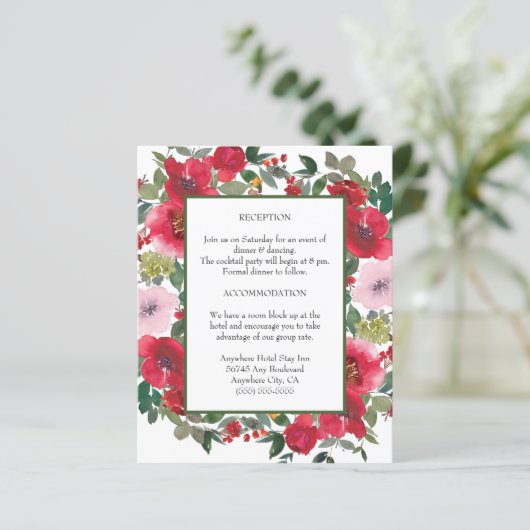 水彩赤ローズフローラルウェディングエンクロージャカード (スタンド正面)