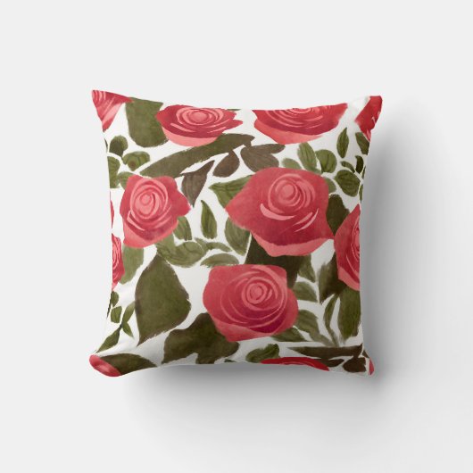 水彩赤ローズブーケ投げピローウォーター クッション (正面)