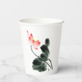 水彩赤ロータスフローラインク洗いアート 紙コップ (裏面)