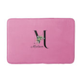 水彩赤ワイルドフラワーモノグラムピンク バスマット (正面)