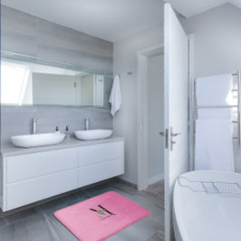 水彩赤ワイルドフラワーモノグラムピンク バスマット