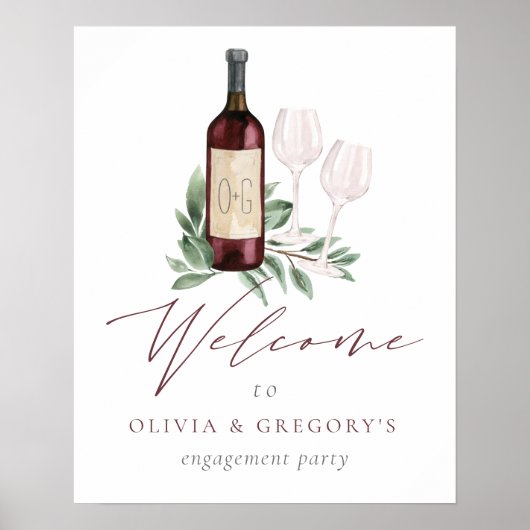 水彩赤ワイン植物学イベントウェルカムサイン ポスター (正面)