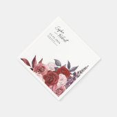 水彩赤ワイン結婚の花パーソナライズされた スタンダードカクテルナプキン (角)