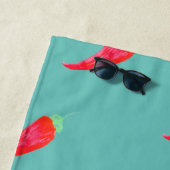 水彩赤唐辛子イニシャル ビーチタオル (インサイチュ)