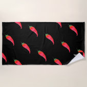 水彩赤唐辛子イニシャル ビーチタオル (正面)