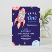 水彩赤宇宙ロケット宇宙飛行士1歳 招待状 (スタンド正面)