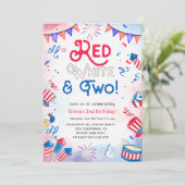 水彩赤白と二、7月4日誕生日 招待状 (スタンド正面)