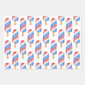 水彩赤白と青の愛国的なポピュシクル ラッピングペーパーシート (正面)