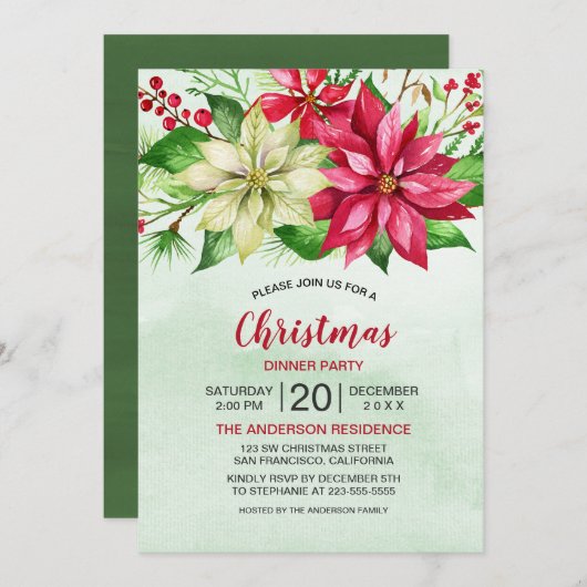 水彩赤白ポインセチアフローラクリスマス (正面/裏面)