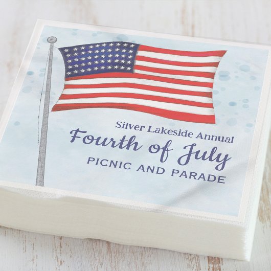 水彩赤白青シンプル7月4日 スタンダードカクテルナプキン