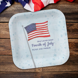 水彩赤白青シンプル7月4日 ペーパープレート