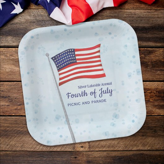 水彩赤白青シンプル7月4日 ペーパープレート