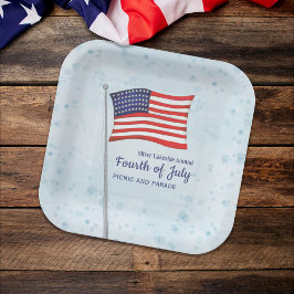 水彩赤白青シンプル7月4日 ペーパープレート