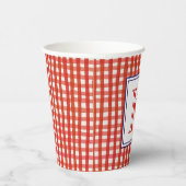 水彩赤白&ブルーギンガムモノグラム 紙コップ (右)
