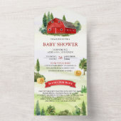 水彩赤素朴納屋周囲の庭ファームベビーシャワー オールインワン招待状 (内側)