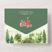 水彩赤素朴納屋周囲の庭ファームベビーシャワー オールインワン招待状 (裏面)