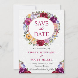 水彩赤紫リース結婚ズ セーブザデート