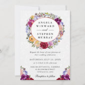 水彩赤紫リース結婚ズ 招待状 (正面)