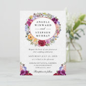 水彩赤紫リース結婚ズ 招待状 (スタンド正面)