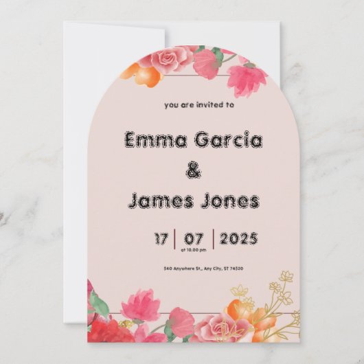 水彩赤結婚式招待状 招待状 (正面)