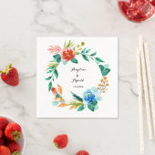 水彩赤結婚緑フローラ紙ナプキン スタンダードカクテルナプキン (インサイチュ)