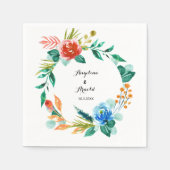 水彩赤結婚緑フローラ紙ナプキン スタンダードカクテルナプキン (正面)