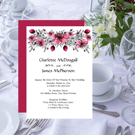 水彩赤結婚花 招待状