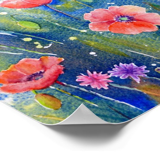 水彩赤絵画ケシ ポスター (角)