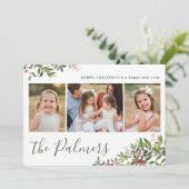 水彩赤緑のクリスマスブランチコラージュ シーズンカード (スタンド正面)