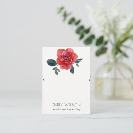 水彩赤緑バラフローラネックレスディスプレイ 名刺 (スタンド正面)