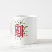 水彩赤緑モノグラムクリスマスマグ コーヒーマグカップ (正面左)