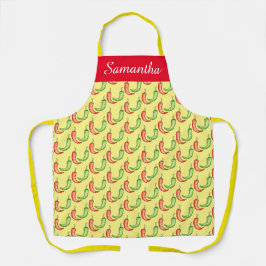 水彩赤緑唐辛子 エプロン