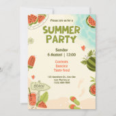 水彩赤緑青瓜サマーパーティー 招待状 (正面)