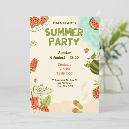 水彩赤緑青瓜サマーパーティー 招待状 (スタンド正面)