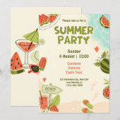 水彩赤緑青瓜サマーパーティー 招待状 (正面/裏面)