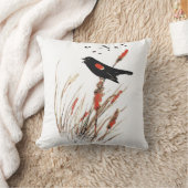 水彩赤羽ブラックバードアート自然 クッション (ブランケット)