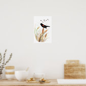 水彩赤翼ブラックバード – バードコレクション ポスター (キッチン)