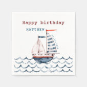 水彩赤航海の青ハッピーバースデー スタンダードカクテルナプキン (正面)