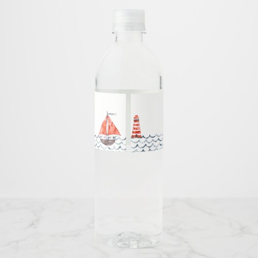水彩赤航海の青子供の誕生日 ペットボトルラベル (裏面)