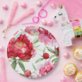 水彩赤芍薬パターン ペーパープレート (パーティー)