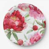 水彩赤芍薬パターン ペーパープレート (正面)