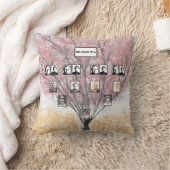 水彩赤葉ファミリーツリーと写真 クッション (ブランケット)