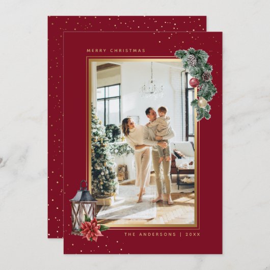 水彩赤金エレガント写真クリスマス シーズンカード (正面/裏面)