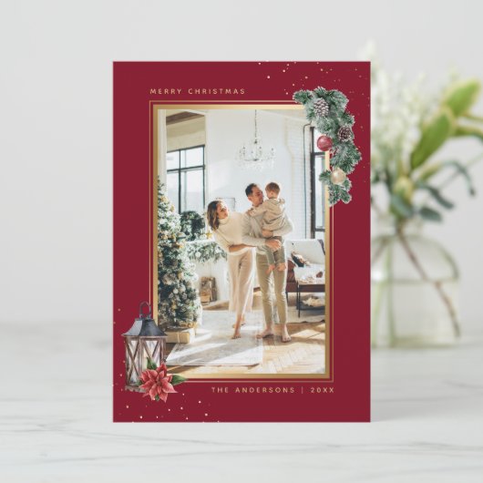 水彩赤金エレガント写真クリスマス シーズンカード (スタンド正面)