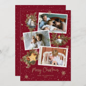 水彩赤金ゴールドフォトメリークリスマスカード シーズンカード (正面/裏面)